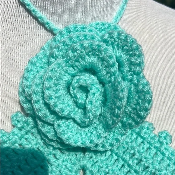 Handmade Turquoise Crochet Halter Top - Picture 4 of 5